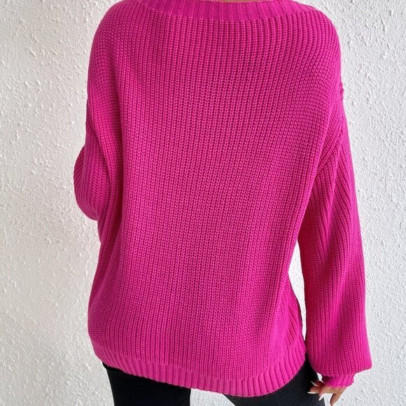 Pink Casual Womens Solid Drop Shoulder Sweater - Picture 2 of 5
